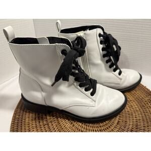 Universal Thread White Faux Leather Lace Up Combat Boots Womens, Size 7